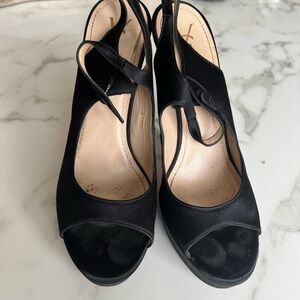 YSL Black satin Women's Slingback Heels